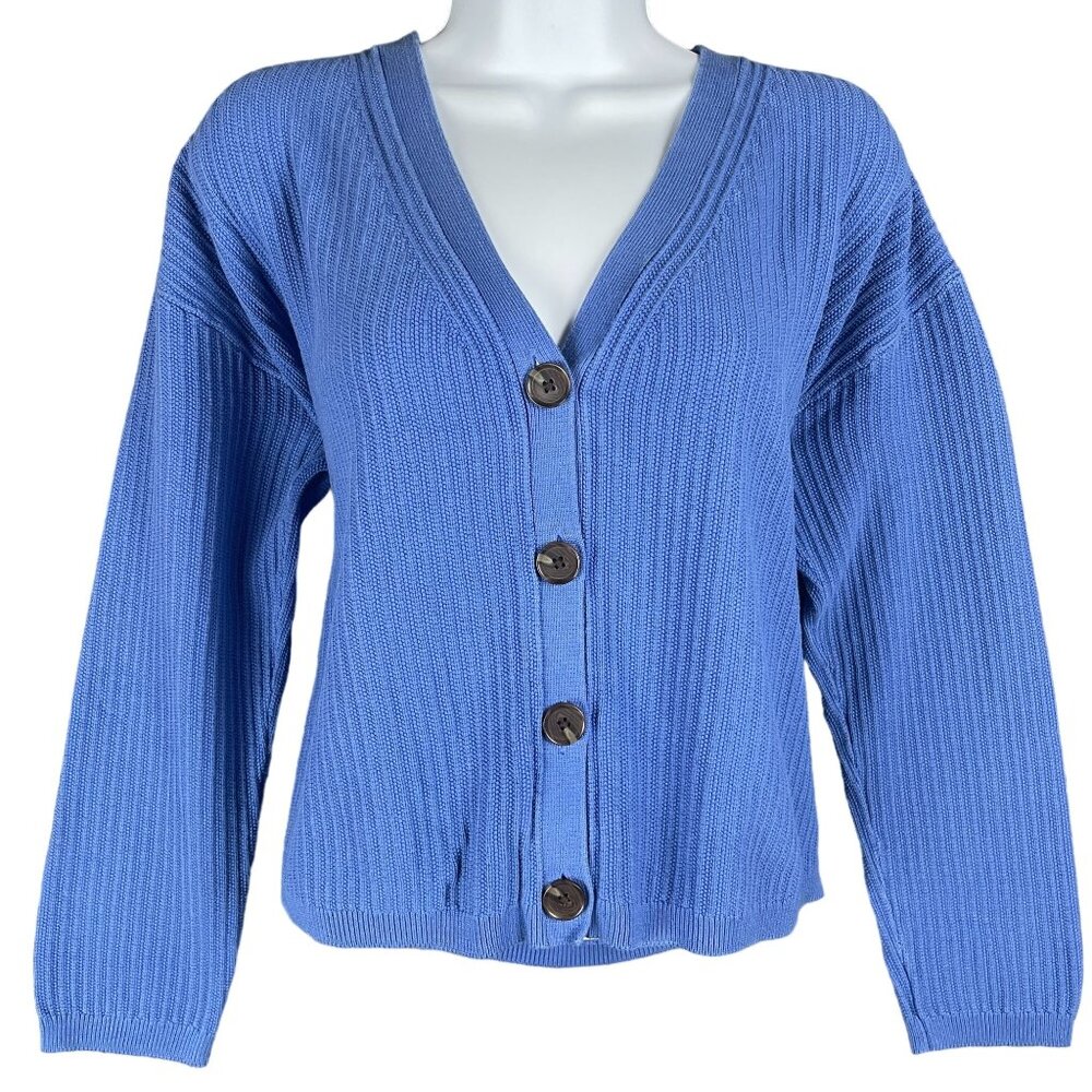 Talbots Cardigan Sweater Womens L Ribbed Work Office Capsule Minimal Boxy Career